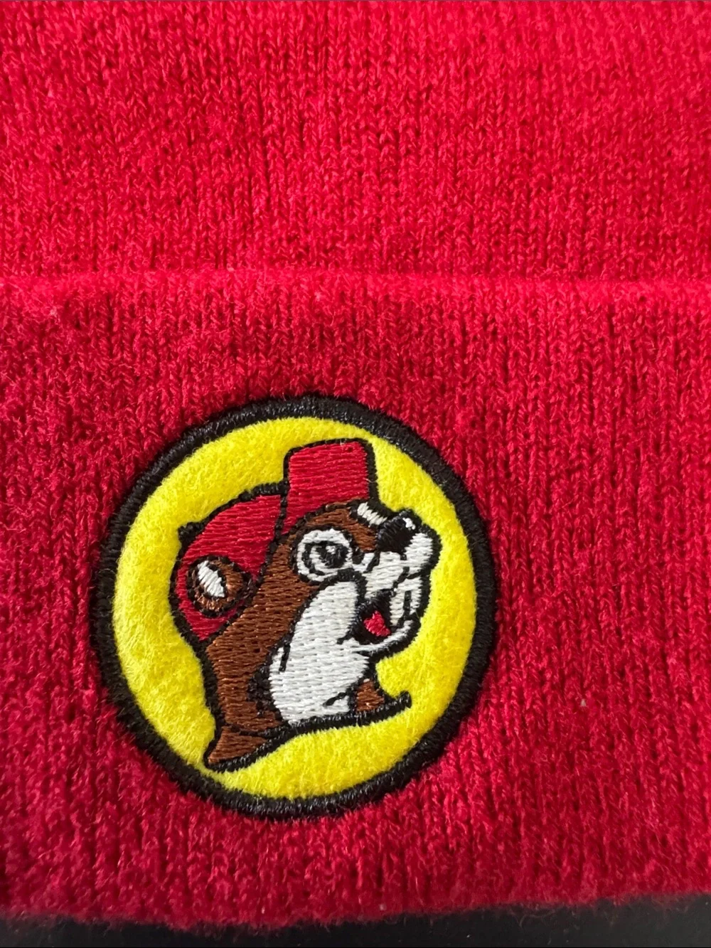Buc-ee's Knit Beanie Hat Cap Embroidered Beaver Logo Cuffed‎ Brim Red Texas Warm